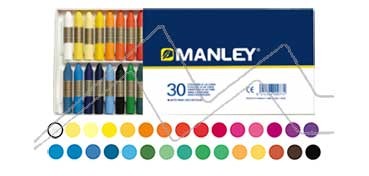 MANLEY CARDBOARD BOX SET OF 30 COLOURED ASSORTED CRAYONS REF. 130 