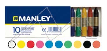 MANLEY CARDBOARD BOX SET OF 10 ASSORTED COLOURED CRAYONS REF-110