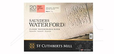SAUNDERS WATERFORD WATERCOLOUR BLOCK 300 G HIGH WHITE HOT PRESSED 20 SHEETS 4 DECKLE EDGES