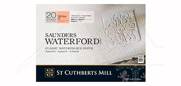 SAUNDERS WATERFORD WATERCOLOUR PAPER BLOCK 300 G HOT PRESSED 20 SHEETS 4 DECKLE EDGES