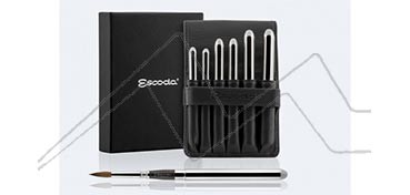 ESCODA BLACK LEATHER CASE WITH 6 OPTIMO SILVER TRAVEL BRUSHES SERIES 1215