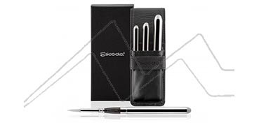 ESCODA BLACK LEATHER CASE WITH 3 PERLA SILVER TRAVEL BRUSHES SERIES 1438