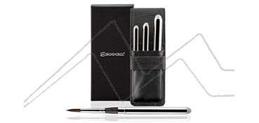 ESCODA BLACK LEATHER CASE WITH 3 VERSATIL SILVER TRAVEL BRUSHES SERIES 1548