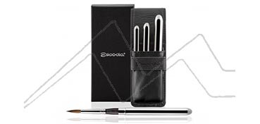 ESCODA BLACK LEATHER CASE WITH 3 OPTIMO SILVER TRAVEL BRUSHES SERIES 1215
