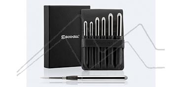 ESCODA BLACK LEATHER CASE WITH 6 PERLA SILVER TRAVEL BRUSHES SERIES 1438