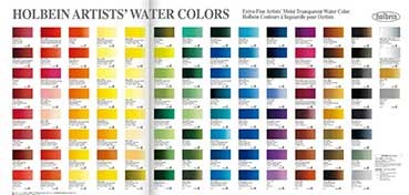 HOLBEIN ARTISTS HAND PAINTED WATERCOLOUR CHART 108 COLOURS
