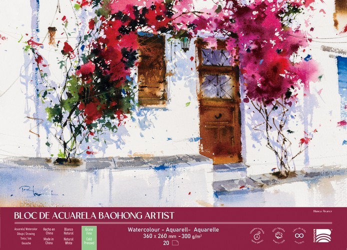 BAOHONG BLOC ACUARELA ARTIST 20 HOJAS 300 G - 36 X 26 CM - EDICIÓN BLANCA ÁLVAREZ