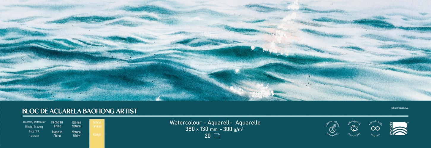 BAOHONG BLOC ACUARELA ARTIST 20 HOJAS 300 G - 38 X 13 CM - EDICIÓN JULIA BARMINOVA