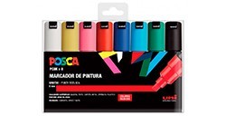 UNI POSCA PC-8K MARCATORE A VERNICE BASE D'ACQUA ASTUCCIO BASIC 8 COLORI DI BASE