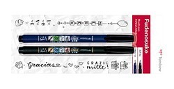 TOMBOW FUDENOSUKE BLISTER PENNARELLO BASE D'ACQUA NERO PUNTA MORBIDA + NERO PUNTA DURA