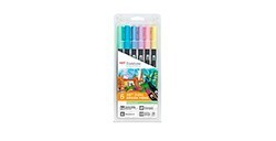 TOMBOW DUAL BRUSH SET 6 PENNARELLI A DOPPIA PUNTA CON PENNELLO - COLORI PASTELLO ABT-6P-2