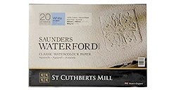 SAUNDERS WATERFORD BLOCCO PER ACQUERELLO COLLATO 4 LATI 20 FOGLI CARTA SBIANCATA - HIGH WHITE - 300 G GRANA FINE