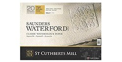 SAUNDERS WATERFORD BLOCCO PER ACQUERELLO COLLATO 4 LATI 20 FOGLI CARTA SBIANCATA - HIGH WHITE - 300 G GRANA GROSSA