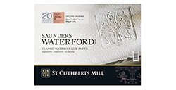SAUNDERS WATERFORD HIGH WHITE - BLOC AQUARELLE COLLÉ 4 CÔTÉS 20 FEUILLES COULEUR BLANCHIE GRAIN SATINÉ 300 G