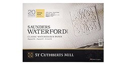 SAUNDERS WATERFORD BLOCCO CARTA PER ACQUERELLO COLLATO 4 LATI 20 FOGLI 300 G GRANA GROSSA