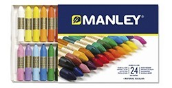 MANLEY KARTONETUI MIT 24 WACHSMALKREIDEN SORTIERTE FARBEN REF-124
