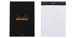 RHODIA BLOC 80 FEUILLES LISSES MICROPERFORÉES 80 G COUVERTURE NOIRE AGRAFÉE