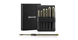 ESCODA BLACK SYNTHETIC LEATHER CASE SET OF 6 GOLDEN GRAFILO-RESERVA TRAVEL BRUSHES SERIES 1214