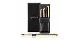 ESCODA ASTUCCIO IN SIMILPELLE NERA CON 3 PENNELLI TASCABILI DORATI GRAFILO-RESERVA SERIE 1214