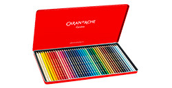 CARAN D'ACHE SUPRACOLOR SOFT WATER-SOLUBLE METAL TIN SET 40 ASSORTED PENCILS