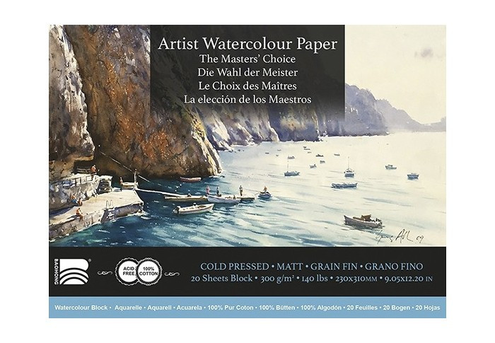 BAOHONG MASTERS' CHOICE BLOCCO PER ACQUERELLO 20 FOGLI 300 G 23 X 31 CM - GRANA FINE - EDIZIONE GREG ALLEN