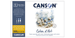 CANSON COTON D'ART BLOCCO PER ACQUERELLO COLLATO 1 LATO 12 FOGLI 300 G - GRANA FINE