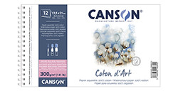 CANSON COTON D'ART BLOCCO SPIRALATO PER ACQUERELLO 12 FOGLI 300 G - GRANA SATINATA