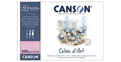 CANSON COTON D'ART BLOCCO PER ACQUERELLO COLLATO 1 LATO 12 FOGLI 300 G - GRANA SATINATA