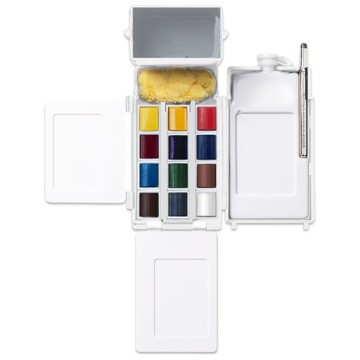 WINSOR & NEWTON SET TASCABILE DI ACQUERELLI COTMAN 12 MEZZI GODET + PENNELLO + BOTTIGLIA