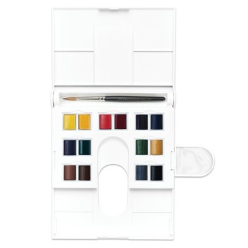WINSOR & NEWTON ARTISTS' SCATOLA COMPATTA DI ACQUERELLI 14 MEZZI GODET + PENNELLO