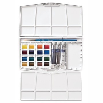 WINSOR & NEWTON COTMAN BOX PLUS SCATOLA 16 MEZZI GODET + 3 TUBETTI 8 ML + PENNELLO