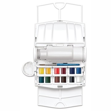 WINSOR & NEWTON SET DA VIAGGIO TASCABILE ACQUERELLI COTMAN 12 MEZZI GODET + PENNELLO + BOTTIGLIA