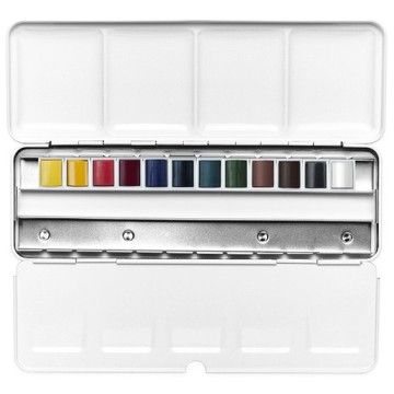 WINSOR & NEWTON SCATOLA DA VIAGGIO METALLICA PERSONALIZZABILE 12 MEZZI GODET (CAPACITÀ PER 24) ACQUERELLO COTMAN