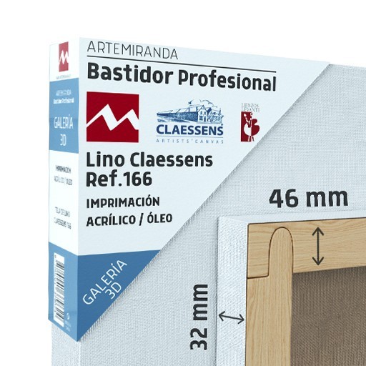 ARTEMIRANDA GALERIA 3D PROFESSIONELLER KEILRAHMEN (46X32MM) MITTELFEINES CLAESSENS LEINEN REF-166 FÜR ÖL-ACRYL (ACRYL GRUNDIERT)