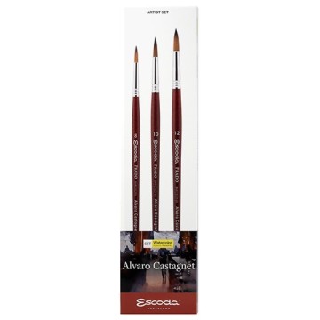 ESCODA SIGNATURE COLLECTION ÁLVARO CASTAGNET - SET 3 PENNELLI PRADO FIBRA SINTETICA TAME EDIZIONE SPECIALE SERIE 8601