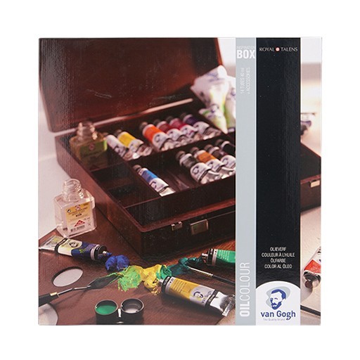 VAN GOGH COFFRET BOIS INSPIRATION PEINTURE À L'HUILE 14 TUBES + ACCESSOIRES