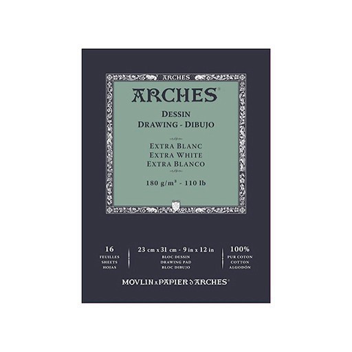 ARCHES BLOC DESSIN 16 FEUILLES EXTRA BLANCHES 180 G ET CRÈME 200 G