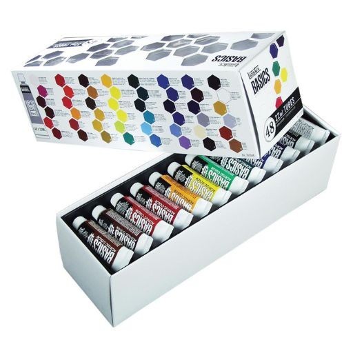 LIQUITEX BASICS ACRYLIC PAINT SET ASSORTED COLOURS 48 X 22 ML TUBES
