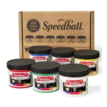 SPEEDBALL FABRIC SCREENPRINTING STARTER SET - ASSORTIMENTO DI 6 INCHIOSTRI PER SERIGRAFIA SU TESSUTO