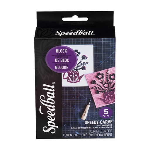 SPEEDBALL SPEEDY CARVE SET FOR BLOCK PRINTING WITH SYNTHETIC LINOLEUM BLOCK AND GOUGES