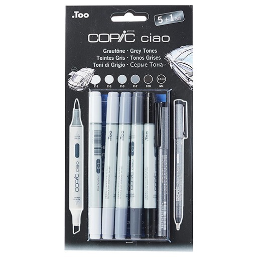 COPIC CIAO SET DI PENNARELLI 5+1 TONALITÀ GRIGIE
