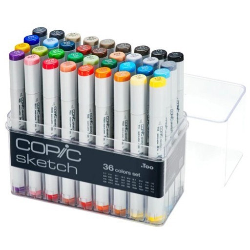 COPIC SKETCH MARKER CASE OF 36 - 12 GREY COLOURS + 24 ASSORTED COLOURS