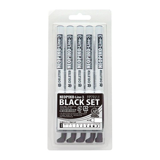 DELETER NEOPIKO LINE-3 SET DE 10 ROTULADORES CALIBRADOS NEGROS