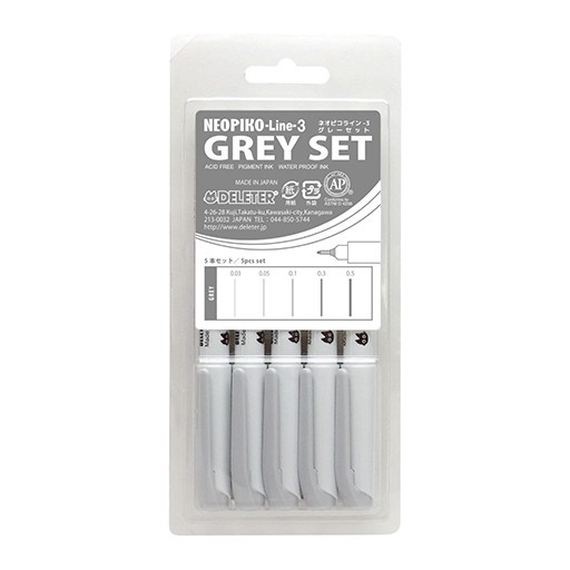 DELETER NEOPIKO LINE-3 SET OF 5 GREY FINELINER PENS