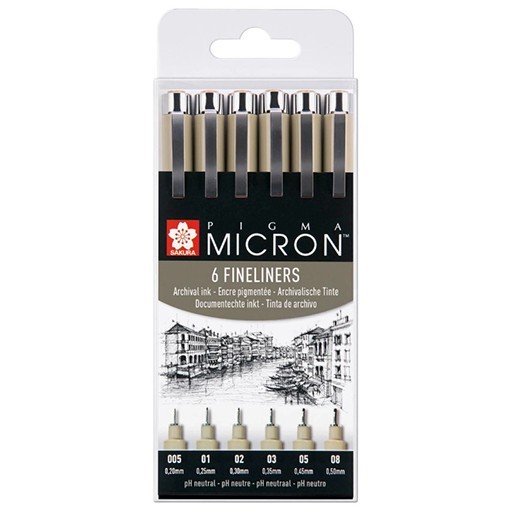 SAKURA PIGMA MICRON SET CON 6 ROTULADORES NEGROS