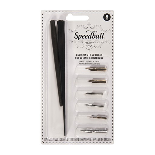 SPEEDBALL SKETCHING PEN SET - JUEGO DE 6 PLUMILLAS Y 2 MANGOS PARA BOCETO Y DIBUJO