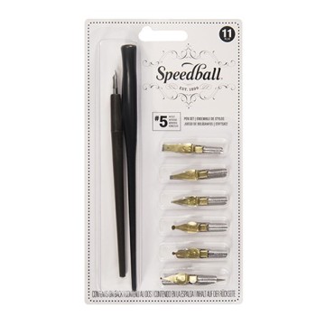 SPEEDBALL ARTIST PEN SET NO. 5 OF 9 NIBS & 2 NIB HOLDERS FOR CALLIGRAPHY