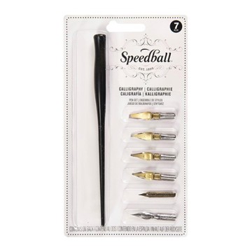 SPEEDBALL CALLIGRAPHY PEN SET - ASSORTIMENTO DI 6 PENNINI E PORTAPENNINO PER CALLIGRAFIA