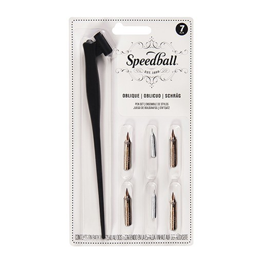 SPEEDBALL OBLIQUE PEN SET - ASSORTIMENTO DI 6 PENNINI E PORTAPENNINO OBLIQUO PER SCRITTURA CORSIVA