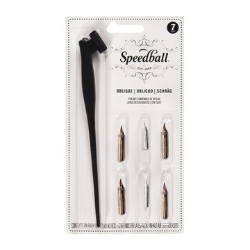 SPEEDBALL OBLIQUE PEN SET - ASSORTIMENTO DI 6 PENNINI E PORTAPENNINO OBLIQUO PER SCRITTURA CORSIVA